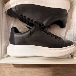 Alexander McQueen Black Leather Sneakers with White Sole